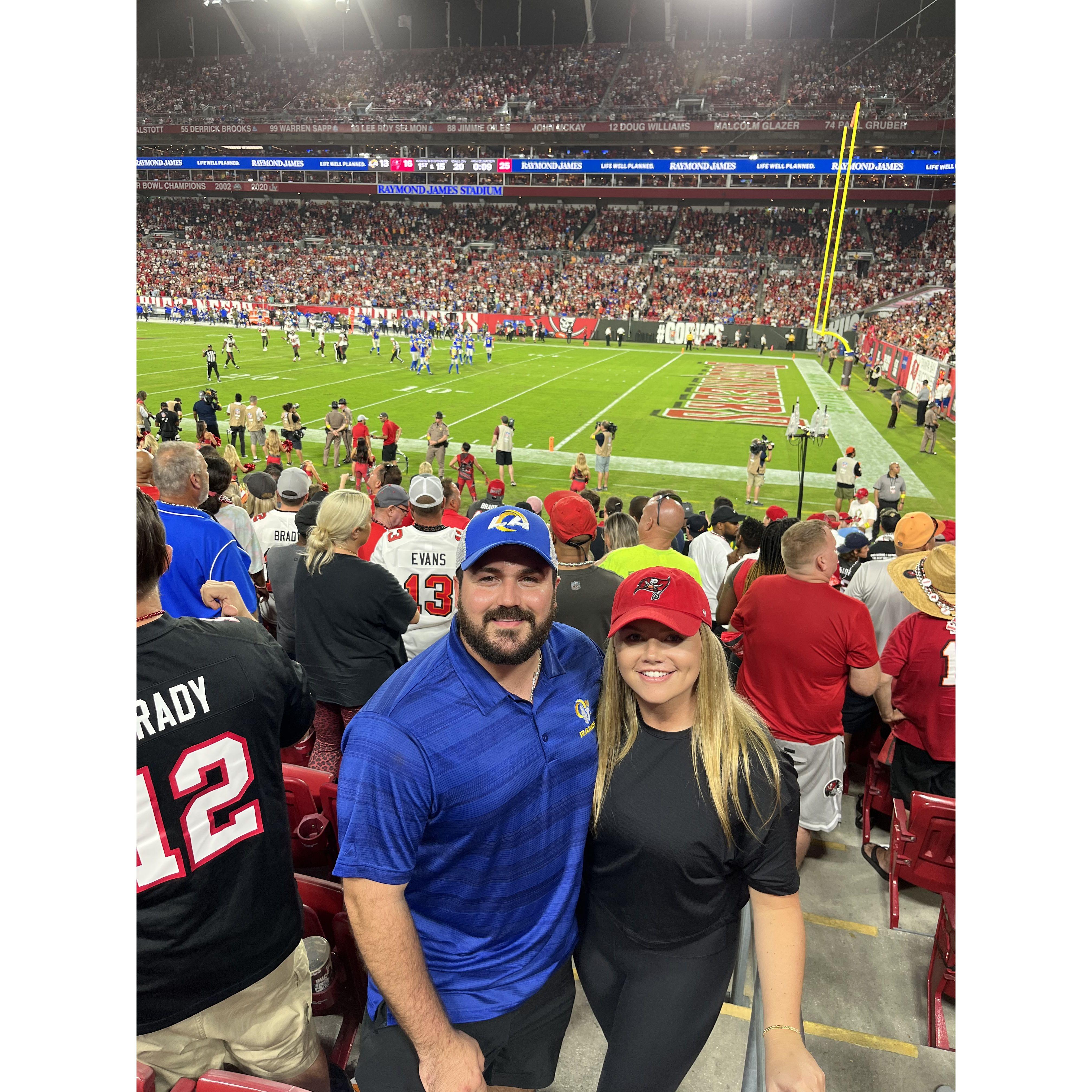 Having fun at a Tampa Bay game.