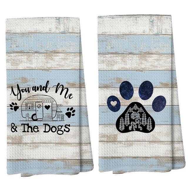 Liosei Blue You and Me and The Dogs Camping Kitchen Towels, Dog Kitchen Towels, RV Campsite Decor, Camping Supplies for RV Campers Campers Lovers Women Men 16x24 in Set of 2