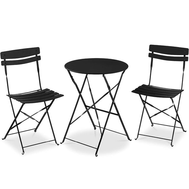 Best Choice Products 3-Piece Bistro Set, Space Saving Folding Design, Solid Steel, Outdoor Patio Furniture Set w/ 2 Chairs, Bistro Table - Black