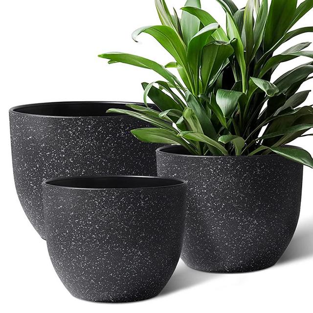Giraffe Creation Plant Pots 10/9/8 inch Set of 3, Flower Pots Outdoor Indoor, Planters with Drainage Hole, Speckled Black
