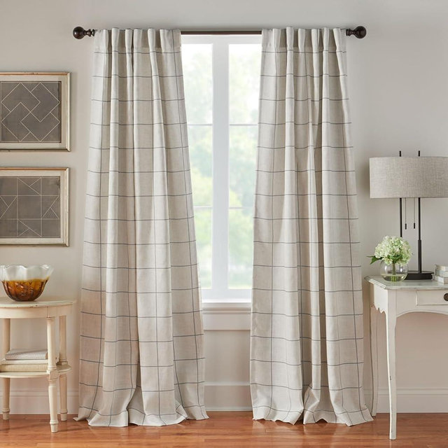 Elrene Home Fashions Brighton Windowpane Plaid Blackout Window Curtain, Living Room and Bedroom Drape with Back Tab and Rod Pocket Tabs, 52"x108", Gray, 1 Panel