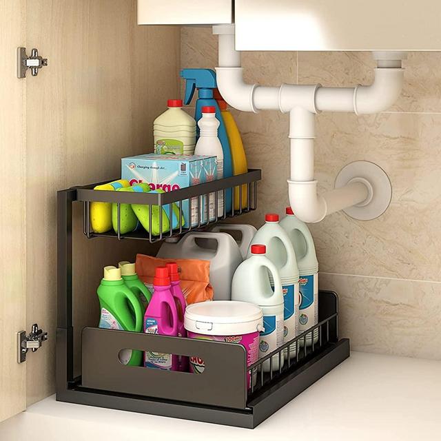 2 Tier Clear Organizer with Dividers for Cabinet / Counter, MultiUse  Slide-Out Storage Container - Kitchen Under Sink Organizing - AliExpress