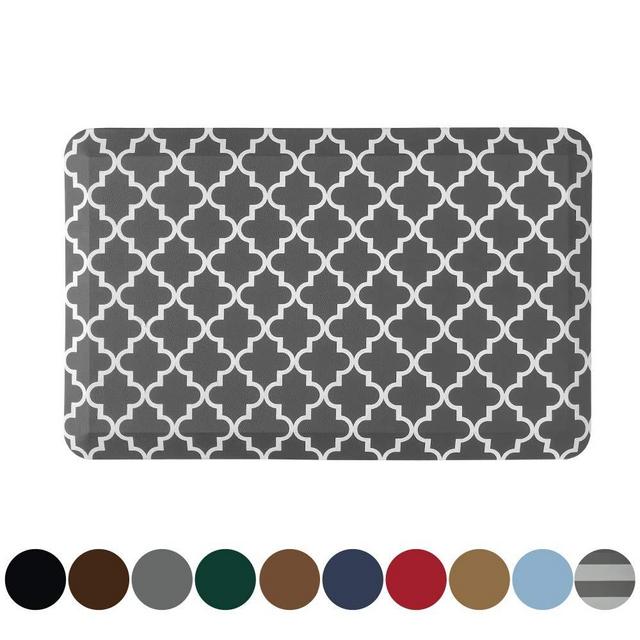 Kangaroo Original Standing Mat Kitchen Rug, Anti Fatigue Comfort Flooring, Phthalate Free Pads, Ergonomic Floor Pad for Office Stand Up Desk, 32x20, Quatrefoil Gray White