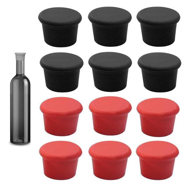 Verkelly 12 Pcs Reusable Silicone Wine Stoppers - Airtight Bottle Stoppers Bottle Cover for Wine, Champagne, and Beer(Red+Black)