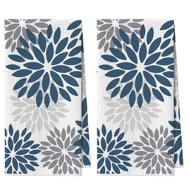 Artoid Mode Aqua Dahlia Floral Bar Kitchen Towels, 12x24 Inch Quick Dry Microfiber Cloth Dish Towels for Kitchen Drying Set of 2