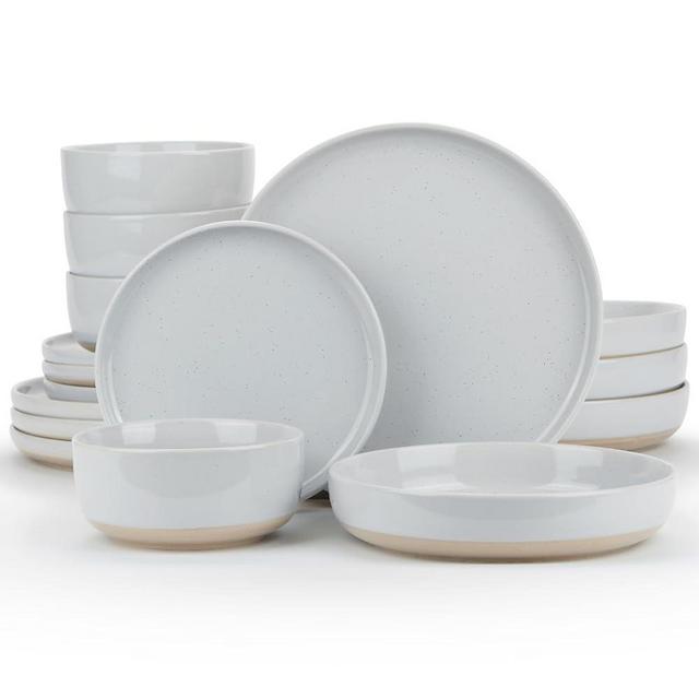 Famiware Milkyway Plates and Bowls Set For 4, 16 Pieces Dinnerware Sets, Light Gray