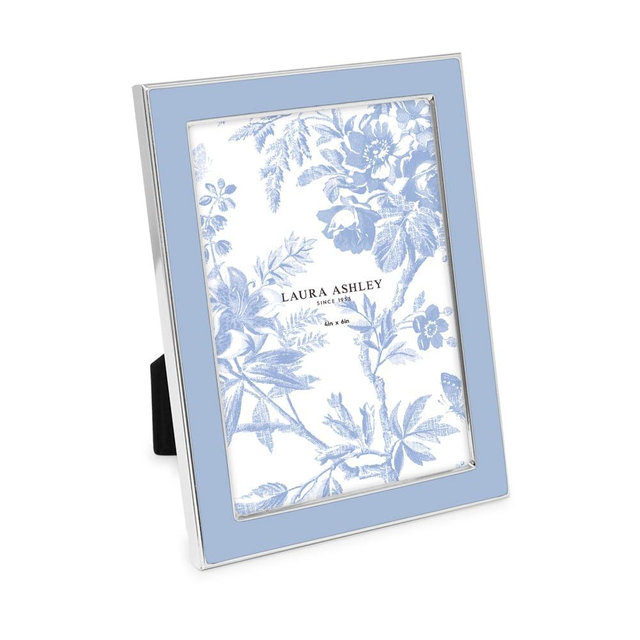 Laura Ashley 4x6 Cashmere Blue Enamel Picture Frame, Silver Metal Edge with Easel, for Countertop, Tabletop Display, Bookshelf, Desk, Wall Décor, Photo Gallery (4x6, Cashmere Blue W/Silver)