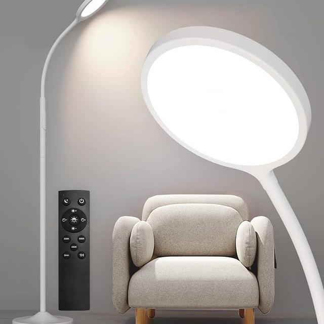 luckystyle White Floor Lamp,Super Bright Dimmable Led Floor Lamps for Living Room, Custom Color Temperature Standing Lamp with Remote Push Button, Adjustable Gooseneck Reading Floor Lamp (LK-1006)