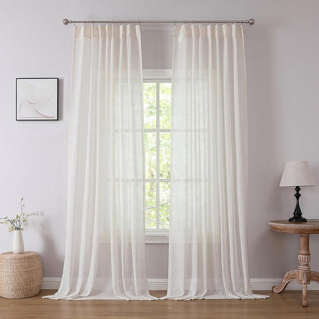 Kayne Studio Boho 2 Panels Semi Sheer Pinch Pleated Curtains,Linen Blended 95 Inches Long Window Treatments,Light Filtering Pinch Pleat Drapes for Farmhouse Living Room 36" W x 90" L,18 Hooks,Beige