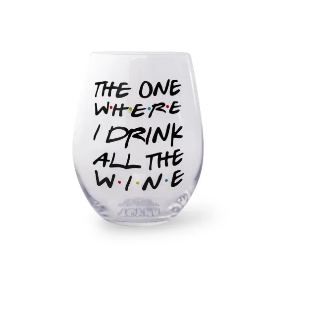 Toynk "The One Where I Drink All The Wine" Friends Inspired Stemless Wine Glass | Holds 20 Ounces