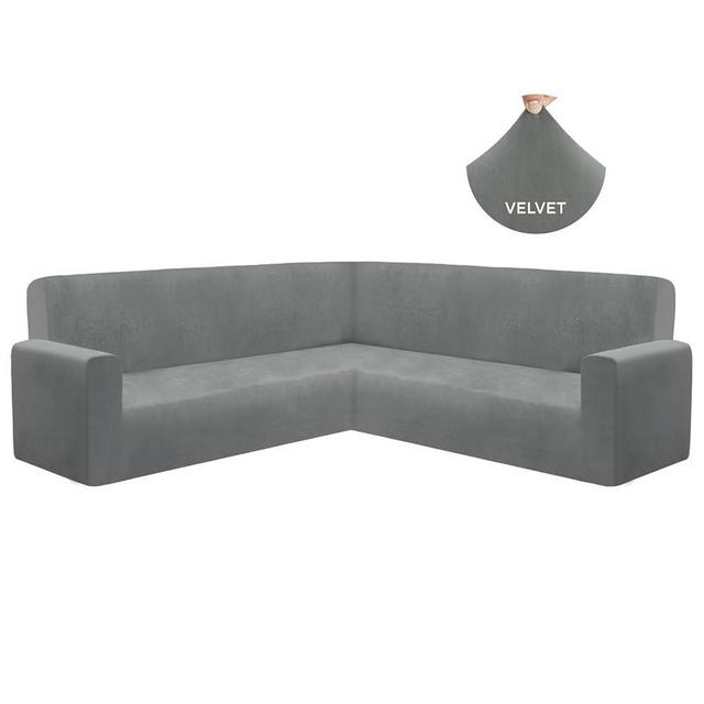 HDCAXKJ Velvet L Shaped Sectional Couch Covers Soft Stretch Sofa Slipcovers U Shaped Furniture Protector for Pets Fits Well Non-Slip Universal Corner Sofa Cover for Living Room (Gray, X-Large)
