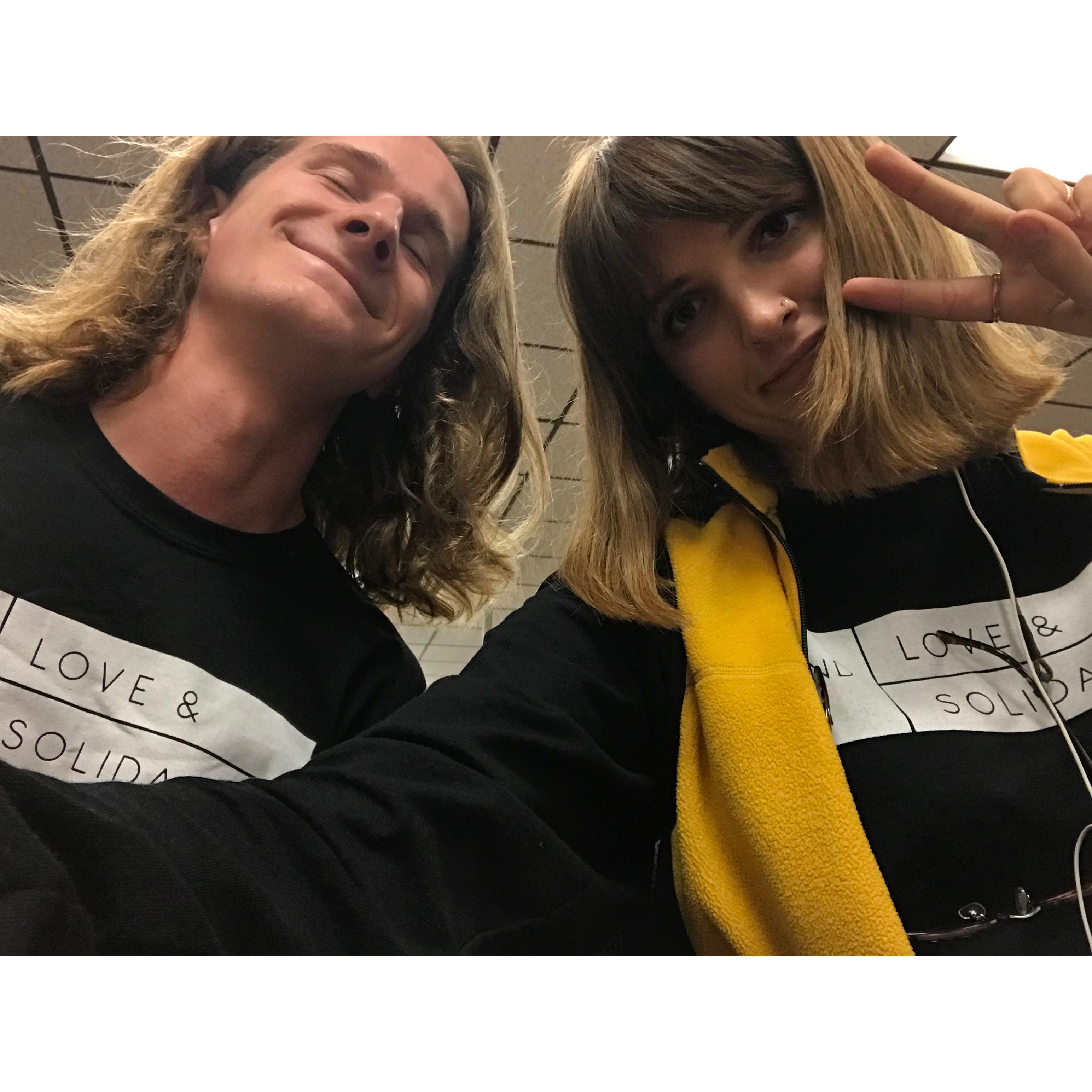 November 2017. Before we started dating, studying in the library together. This photo is hilarious because we were both so in denial about our feelings.
