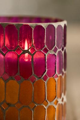 Color Block Mosaic Glass Votive Holder