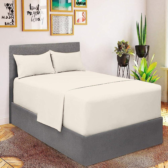 Mellanni Extra Deep Pocket King Size Sheets - 4 Piece Iconic Collection Bedding Sheets & Pillowcases - Hotel Luxury, Ultra Soft, Cooling Bed Sheets - Extra Deep Pocket up to 21" Mattress (King, Ivory)