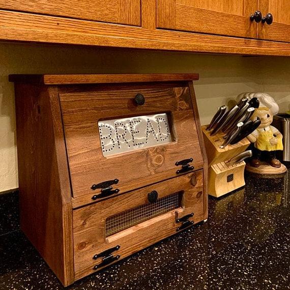 Rustic Bread Box Vegetable Bin wooden Punched Tin Storage Primitive wood Cupboard Onion Potatoes Country Kitchen handmade Gift