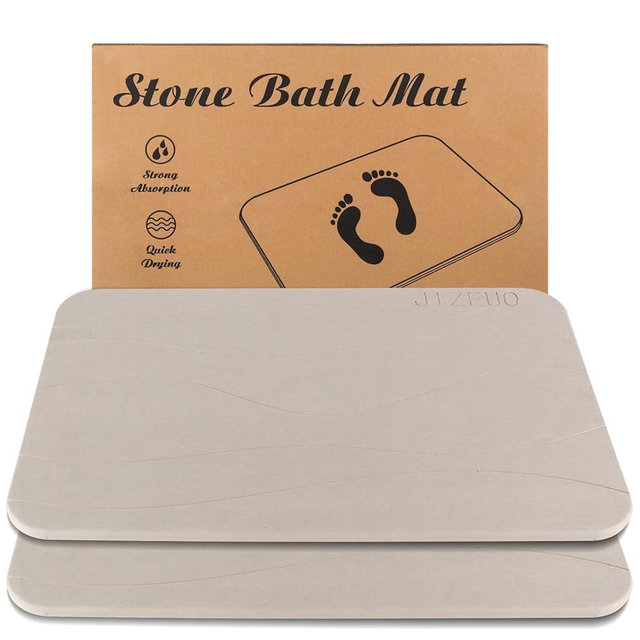 Stone Bath Mat Large, Diatomaceous Earth Shower Mat, Non-Slip Super Absorbent Quick Drying Bathroom Floor Mat, 2 Pack,23.62x15.35, Greyish White