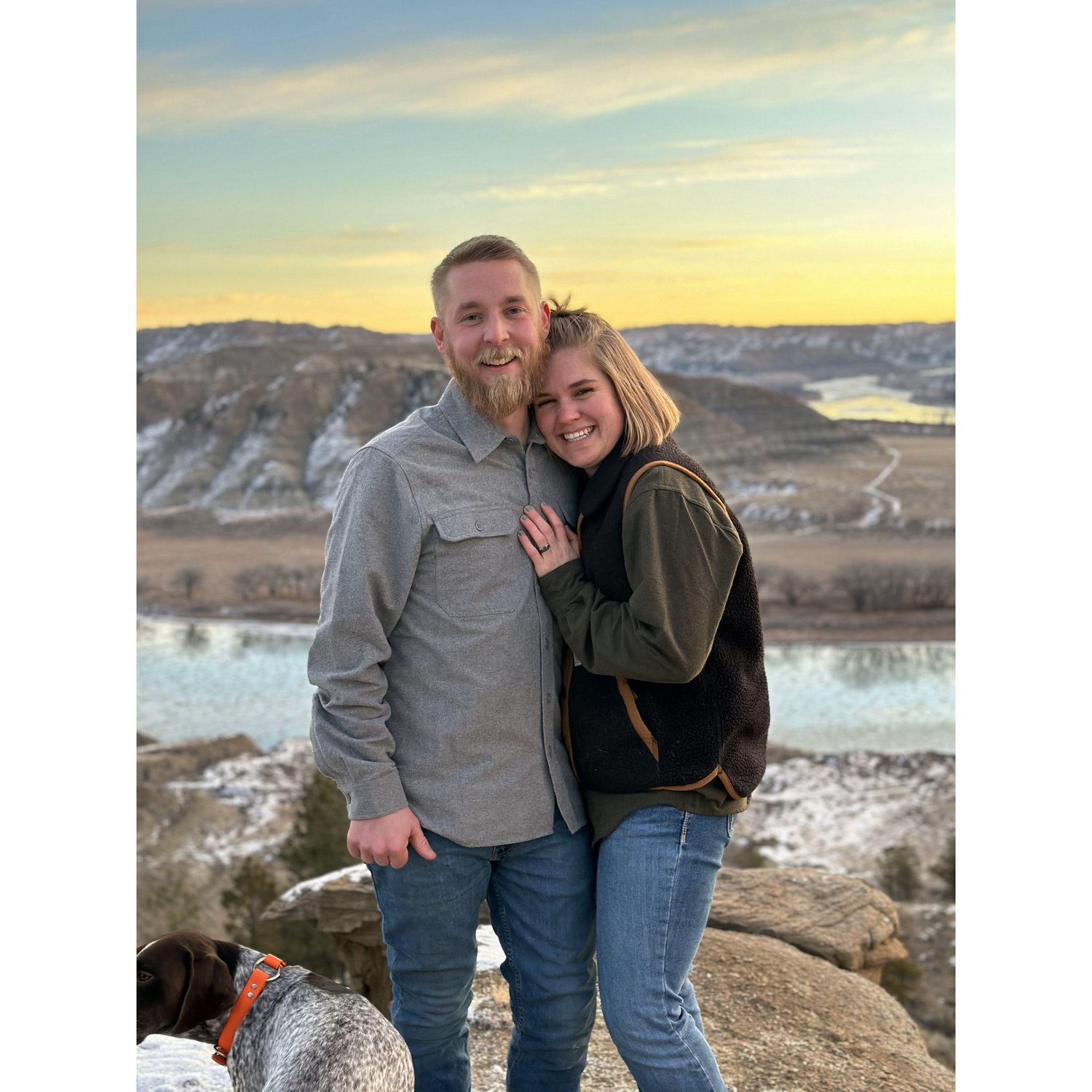 At sunrise on 12/31/23, we got hitched standing on "our ledge" in the breaks near the Missouri river, with as many dogs as there were people. It was perfect.