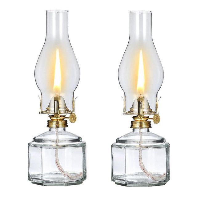 DNRVK Set of 2 Vintage Large Kerosene Lamp Classic Rustic Oil Lamps for Indoor Use Home Decor Clear Glass Kerosene Hurricane Lantern for Tabletop Decor Emergency Lighting Oil Lantern 11.4 Inch