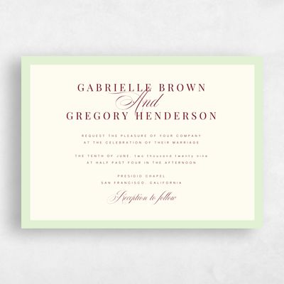 Green Bordered Wedding Invitation - Laroque Landscape