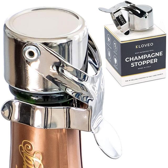 Champagne Stoppers by Kloveo. Patented Seal (No Pressure Pump Needed) Made in Italy. Professional Grade WAF Champagne Stopper Cork. Prosecco, Cava, Sparkling Wine Stopper. Champagne Bottle Stoppers.