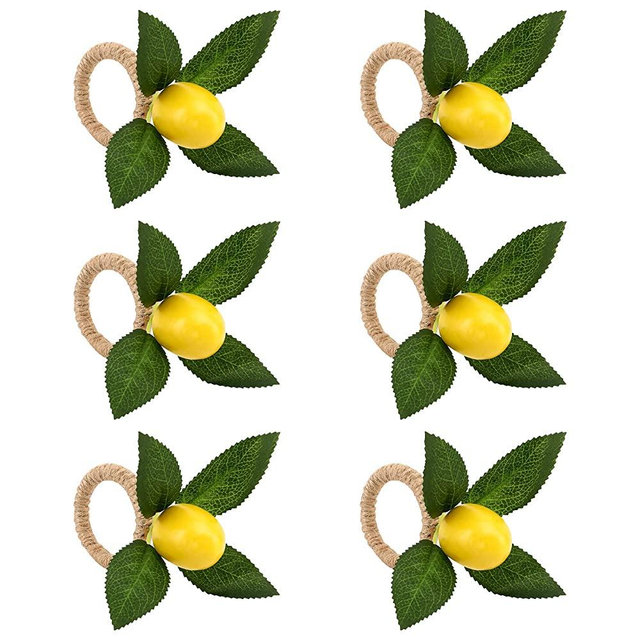 Augisteen Lemon Napkin Rings Set of 6 Lemon Vine Leaf Napkin Holders for Birthday Wedding Spring Summer Dinner Decor Home Table Decoration