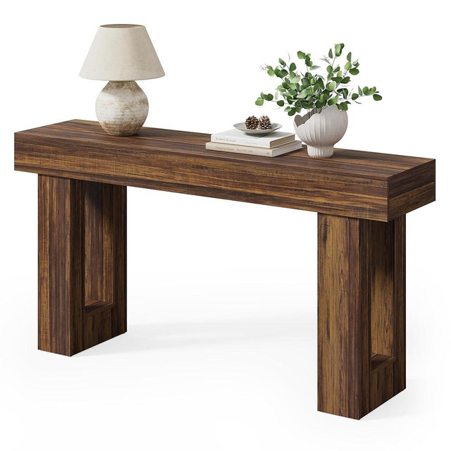 LITTLE TREE 63-Inch Long Console Tables for Entryway, Large Sofa Table Behind Couch, Wooden Entry Foyer Hallway Table, Industrial Console Sofa Tables for Living Room, Rustic Brown