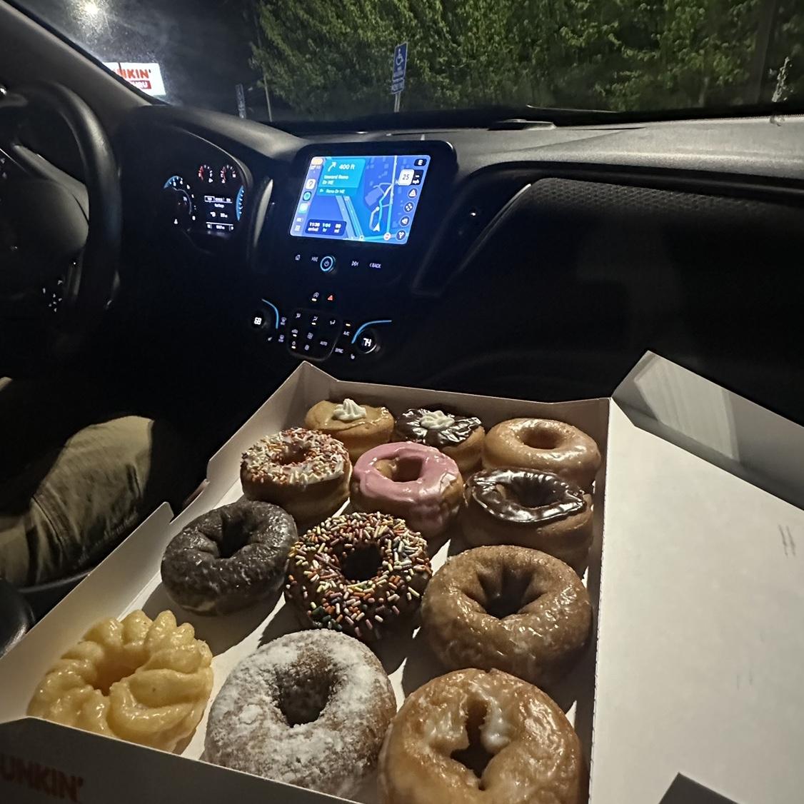 Drove through at around 11PM. We didn’t know what to order so the employee started listing out donut flavors one-by-one!