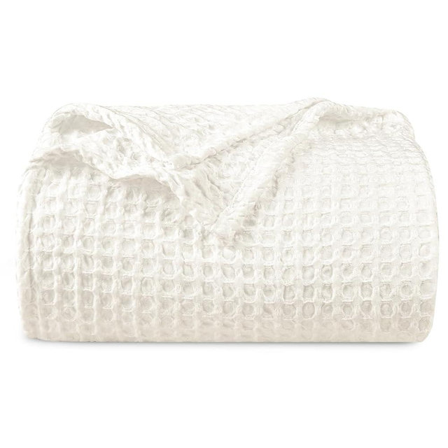PHF Ultra Soft Waffle Weave Blanket King Size 104"x 90"- Washed Lightweight Breathable Cozy Woven Blanket for All Season - Great for Couch Bed Sofa Home Car - Coconut White