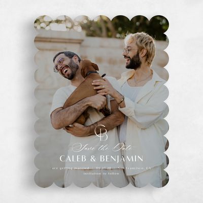 White Scalloped Wedding Save the Date - Kenai Portrait