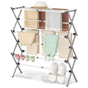 APEXCHASER Drying Rack Clothing, Clothes Drying Rack Foldable, Laundry Drying Rack Expandable, Small Clothe Hanger for Baby Clothes Towels Bibs, Socks, Clothes Airer for Indoor Outdoor Use, White/Grey