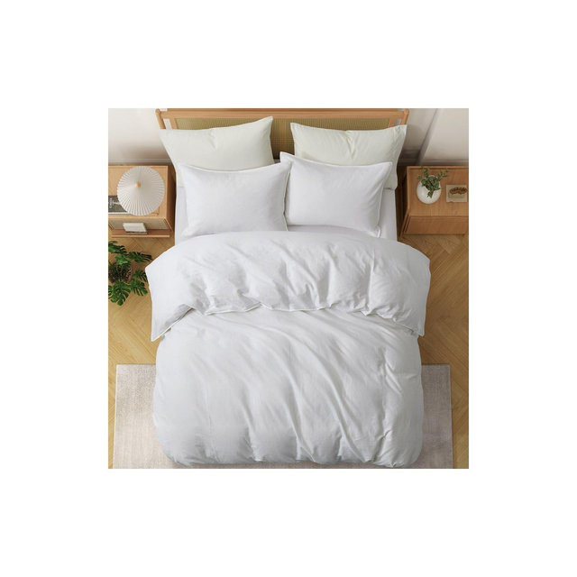 Peace Nest Linen Cotton Duvet Cover and Pillow Sham Set, Breathable and Skin-Friendly Bedding Set, White, Full/Queen