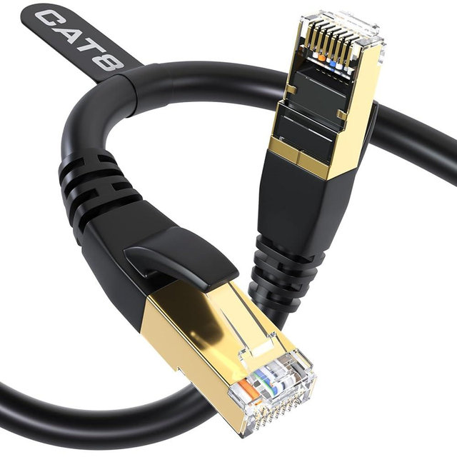 DbillionDa Cat8 Ethernet Cable, Outdoor&Indoor, 10FT Heavy Duty Weatherproof 26AWG Cat8 LAN Network Cable 40Gbps 2000Mhz with Gold Plated RJ45 Connector, High Speed for Router, Gaming, Modem