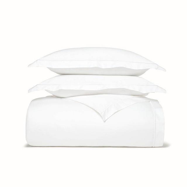 BOLL & BRANCH Signature Embroidered Duvet Set – Luxury 100% Organic Cotton Soft Feel Duvet Cover and 2 Shams with Hand Finished Embroidery and Hidden Closures, White/White, King/Cal King