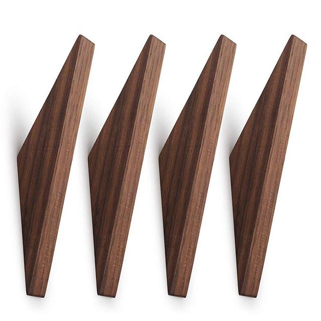 Pack of 4, Minimalist Design, Black Walnut Wood Natural Wooden Coat Hooks, Wall Mounted Single Wall Wood Hook Rack, Clothes Hat Hanger Towel Rack Home Vintage Handmade Craft