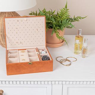 2-Layer Jewelry Organizer Box with Clasp Closure