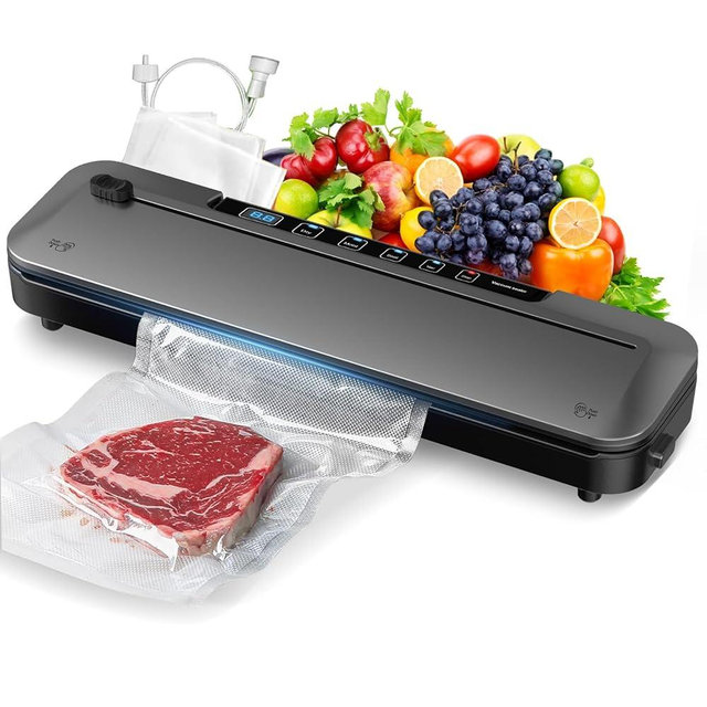 75Kpa Vacuum Sealer for Food, Food Vacuum Sealer Machine with Digital Timer, Moist/Dry Modes, Built-in Cutter & 10 Vacuum Bags – Compact 6-in-1 Sealer (Grey)