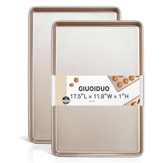 GIUOIDUO 2 Pack Half Sheet Baking Pans,Commercial Quality Baking Sheet Pan Set,Carbon Steel Cooking Pans, Non Stick Baking Sheet for Oven,Large Thick Cookie Tray Pans for Baking（17.5 * 11.8 * 1inch）