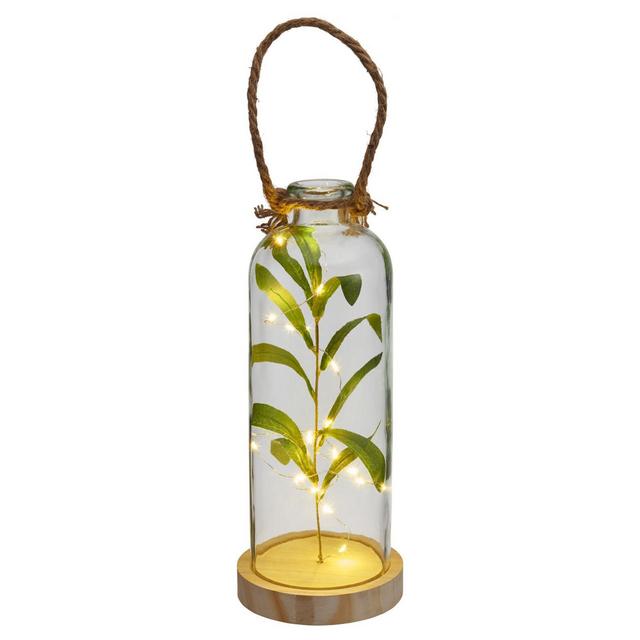 Elements 13-Inch LED Glass Bottle with Faux Greenery