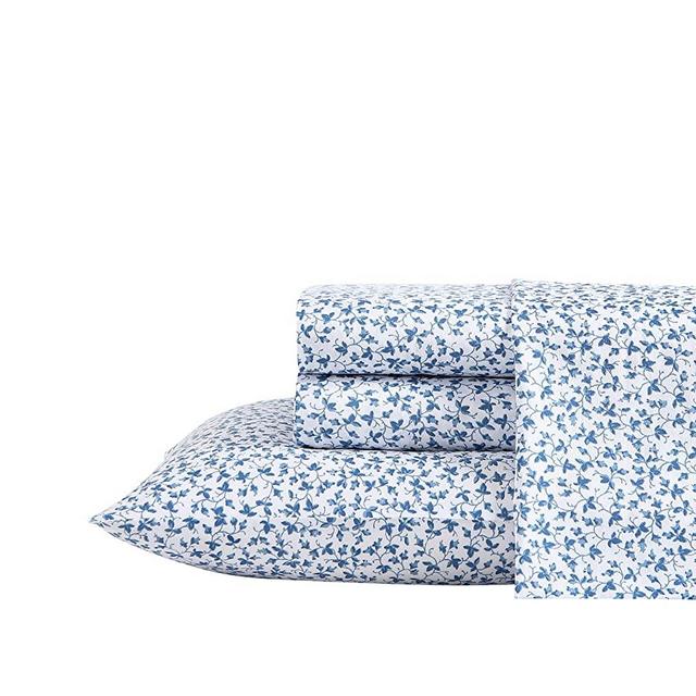 Laura Ashley Home - Sateen Collection - Sheet Set - 100% Cotton, Silky Smooth & Luminous Sheen, Wrinkle-Resistant Bedding, King, Lavange Vine