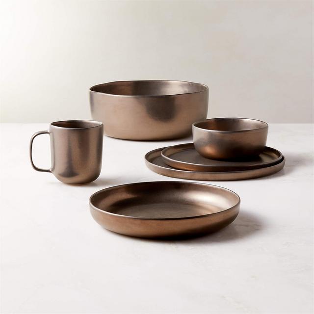 Drift Bronze Dinnerware Set with Reactive Glaze