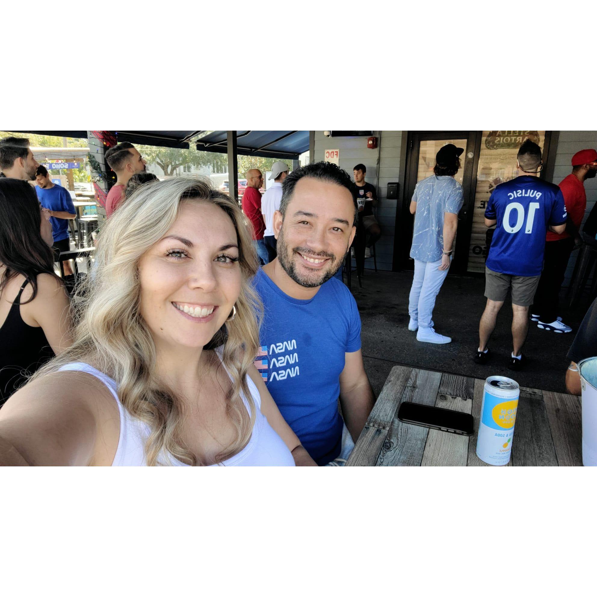 Watching the world cup at Soho Saloon where we had our first kiss.