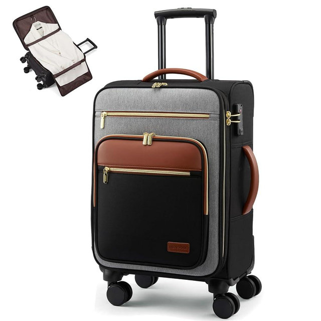 LOVEVOOK Carry on Suitcase 22x14x9 Airline Approved,20 inch Lightweight Waterproof Suitcases with 360° silent swivel wheels, TSA Lock and Compartment, Large Capacity travel Suitcase Black-gray-brown