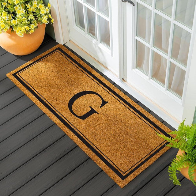 Evergreen Monogram Extra Large Coir Doormat, 60x24 Inches Front Door Mat, Outdoor Indoor Entrance Rug, Welcome Mat for Double Doors Porch Patio, Housewarming Gift, Letter G