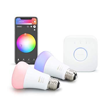 Philips Hue 2-Pack Premium Smart Light Starter Kit, 16 million colors, for most lamps & overhead lights, Works with Alexa, Apple HomeKit and Google Assistant
