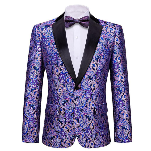 Barry.Wang Blazer for Men Paisley Sport Coat Lightweight Suit Jacket Regular Tuxedo Floral Wedding Party Prom