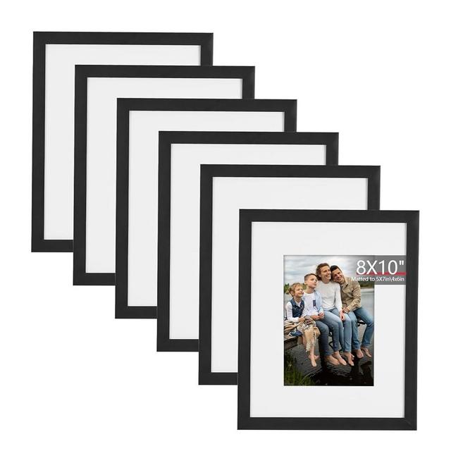 TWING 8 x 10 Picture Frames Set of 6 Wall Hanging, Tabletop Display Pictures 4 x 6 and 5 x 7 with Mat or 8x10 Without Mat, Wall Mounting Gallery Photo Frames Hanging, Black