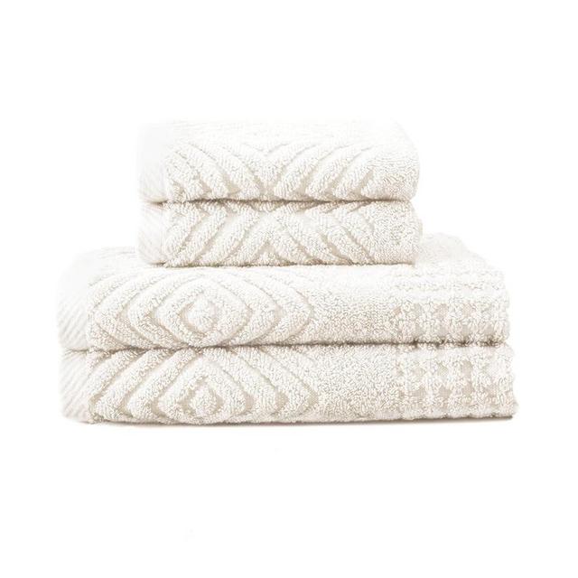 Texere 100% Organic Cotton Diamond Jacquard 700 GSM Luxury Bath Towel Sets - Ultra Soft and Absorbent Hotel and Spa Quality (Diamond, Cream, 2 Hand & 2 Face Towels)