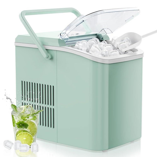 OLIXIS Ice Maker Machine with Handle,26lbs in 24Hrs,9 Ice Cubes in 6 Mins,Auto-Cleaning Portable Ice Maker with Basket and Scoop, Countertop Ice Maker for Home/Kitchen/Camping/RV, Sleek Green