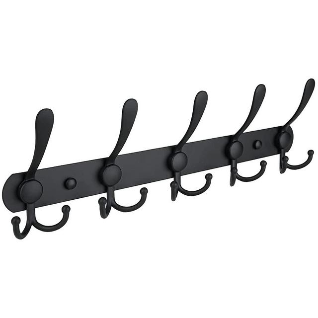 TICONN Wall Mounted Coat Rack, Five Heavy Duty Tri Hooks All Metal Construction for Jacket Coat Hat in Mudroom Entryway (Matte Black, 1-Pack)