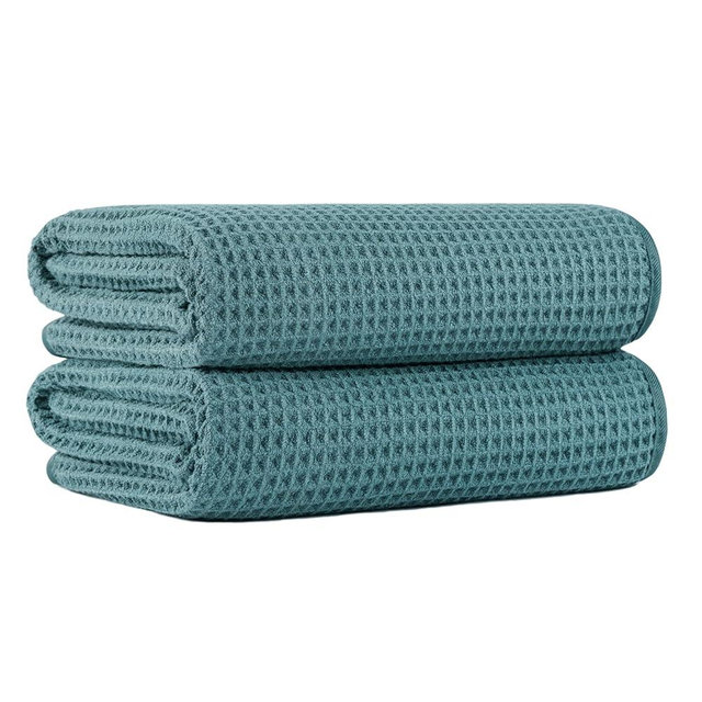 MICROFI New Microfiber Waffle Bath Towels, 2 Pieces, Oversized, Soft, Absorbent, Fast Drying, Lint Free 430 GSM (Green)